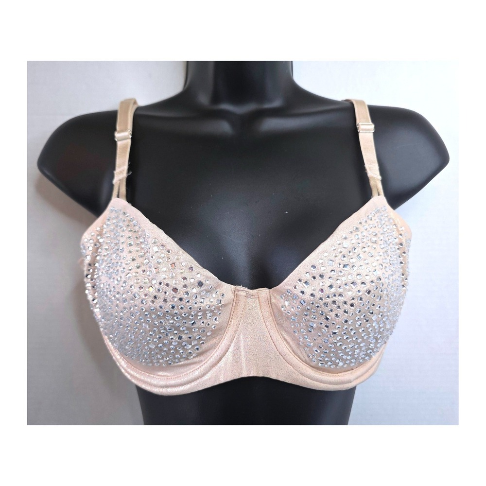 Victorias Secret Dream Angels Rhinestone Unlined Push Up Bra Gold 36C